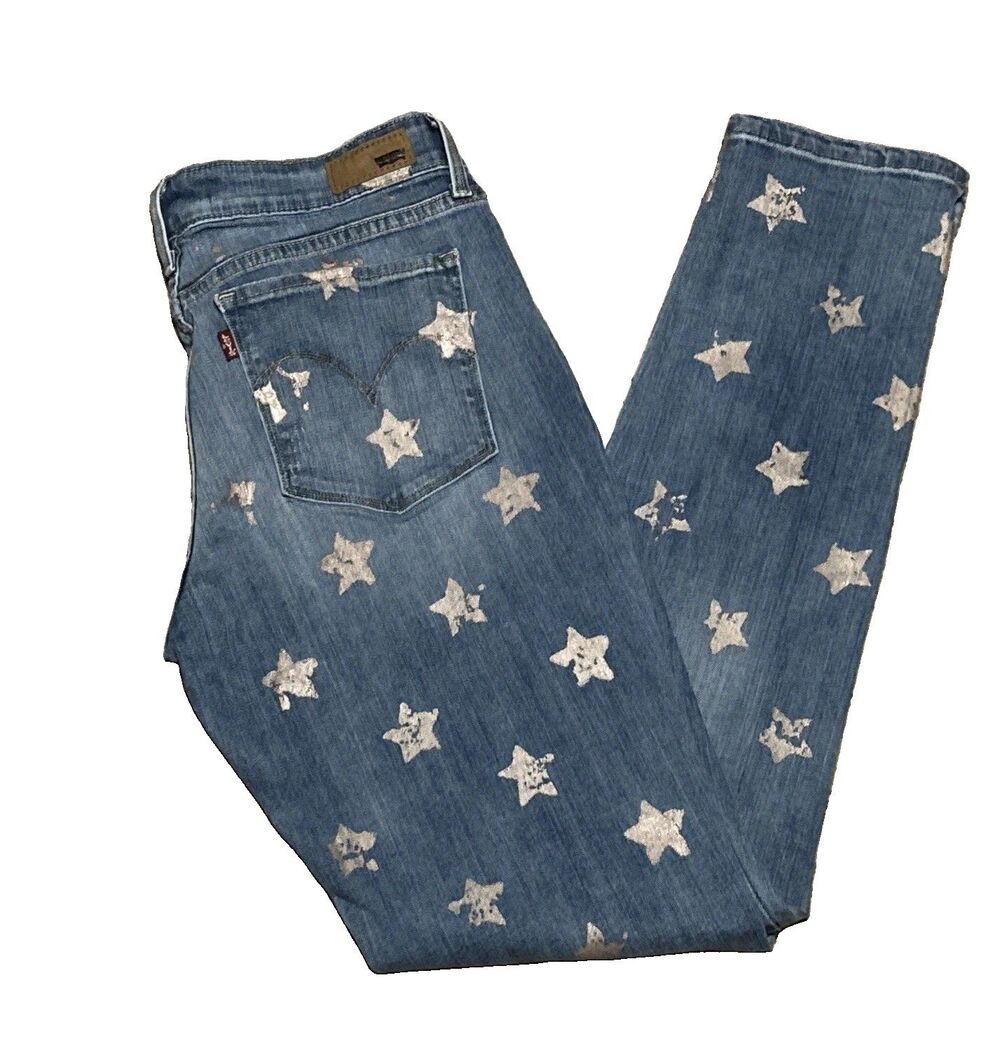 Levi’s Demi Curve Womens Sz 8 / 29 All-Over Metallic Stars Skinny Jeans Stretch